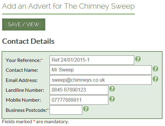Advert Contact Details